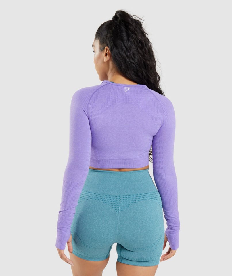 Women's Gymshark Vital Seamless 2.0 Long Sleeve Cropped Tops Lavender | CA 7A5016